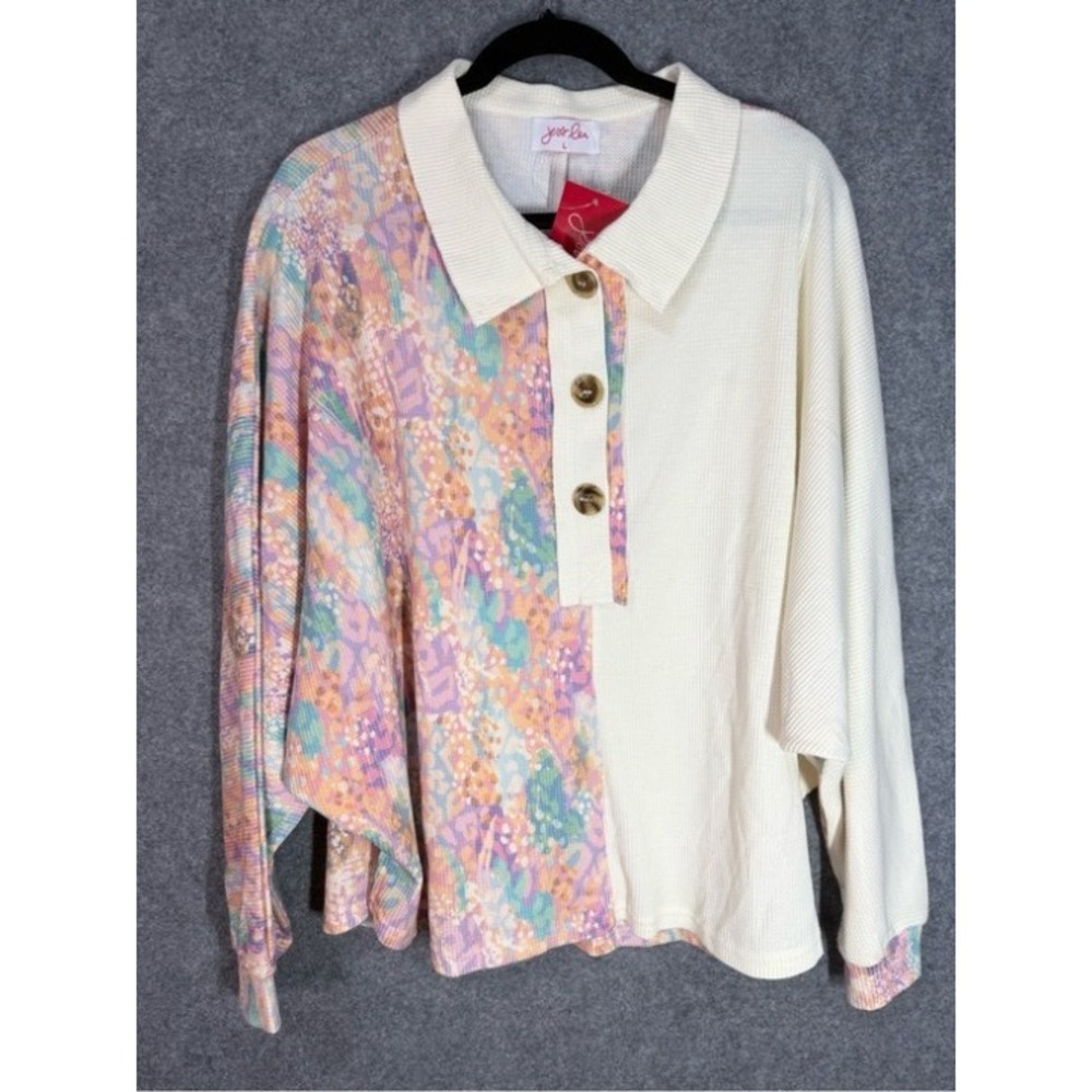 NWT Jess Lea Day Dreamer Colorblock Waffle Knit Two Toned Top Size Large